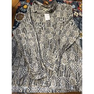 Appleseed's Women Blouse Button Down Shirt Top Size 3xBLACK BEIGE